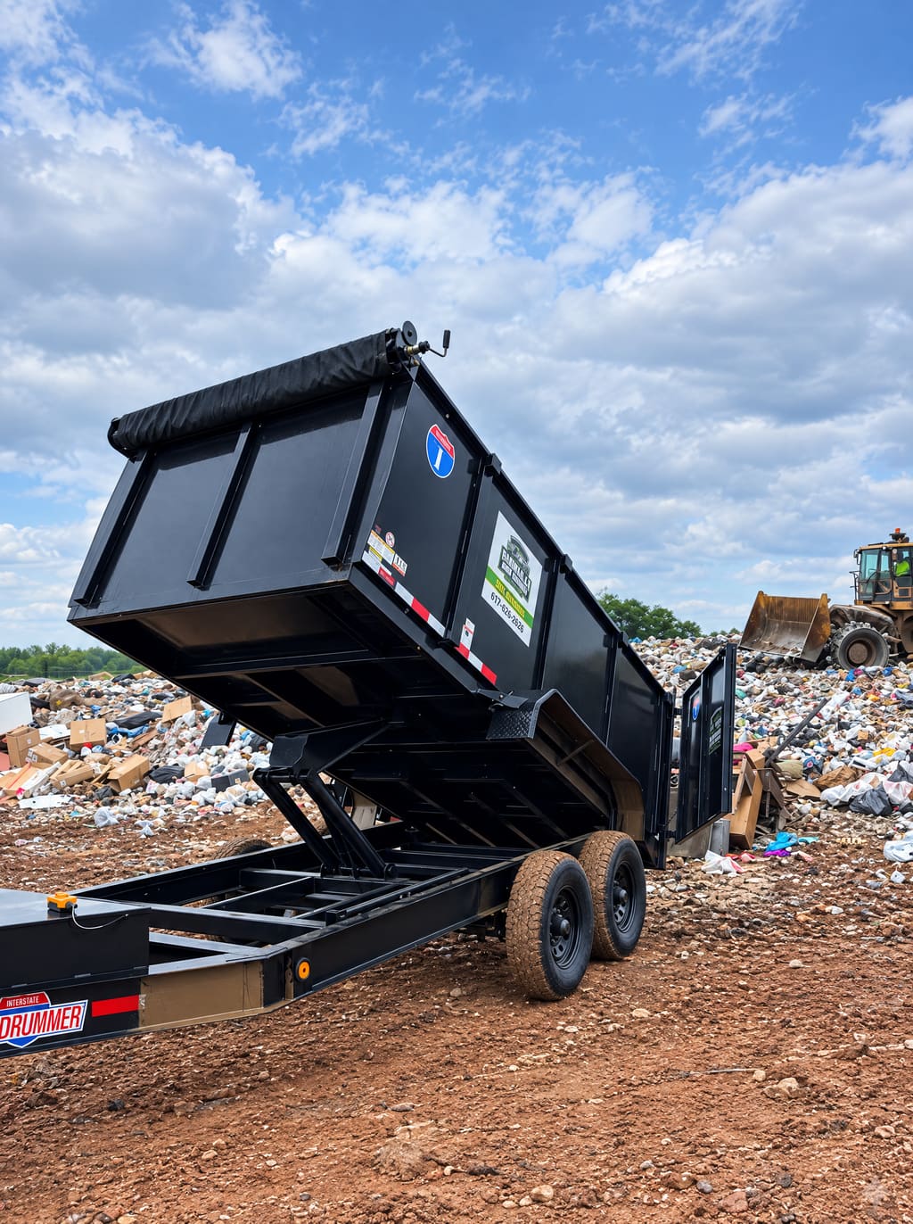 Dump trailer tipping at the drop-off site